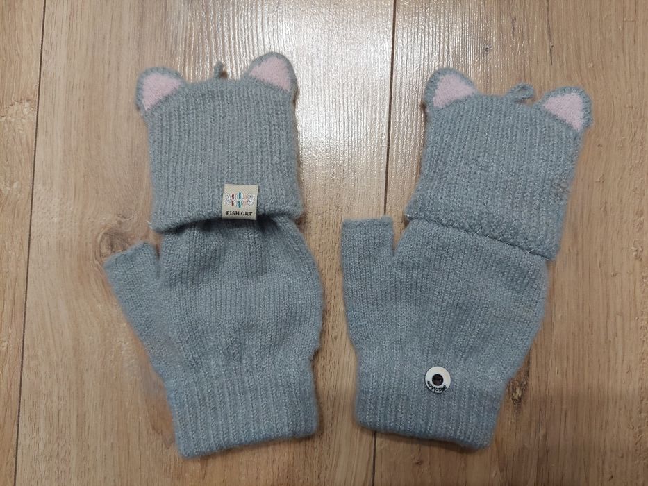 Dziecięce rękawiczki bez palców kotki 6-12 lat nowe