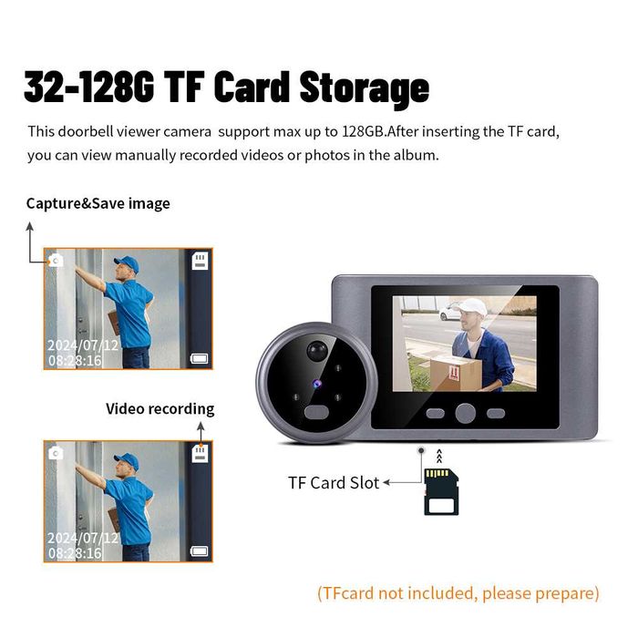 Дверной глазок, звонок, камера, домофон, ночной режим, запись видео