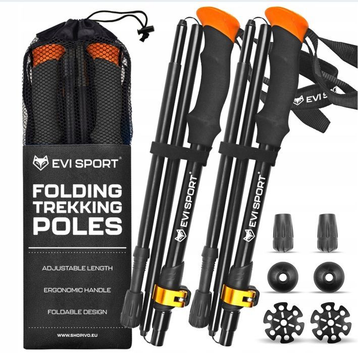 Nowe czarne składane regulowane kije trekkingowe do chodzenia