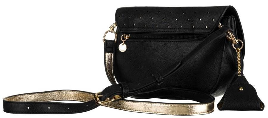 listonoszka damska ze stylową, ażurową klapką i brelokiem -