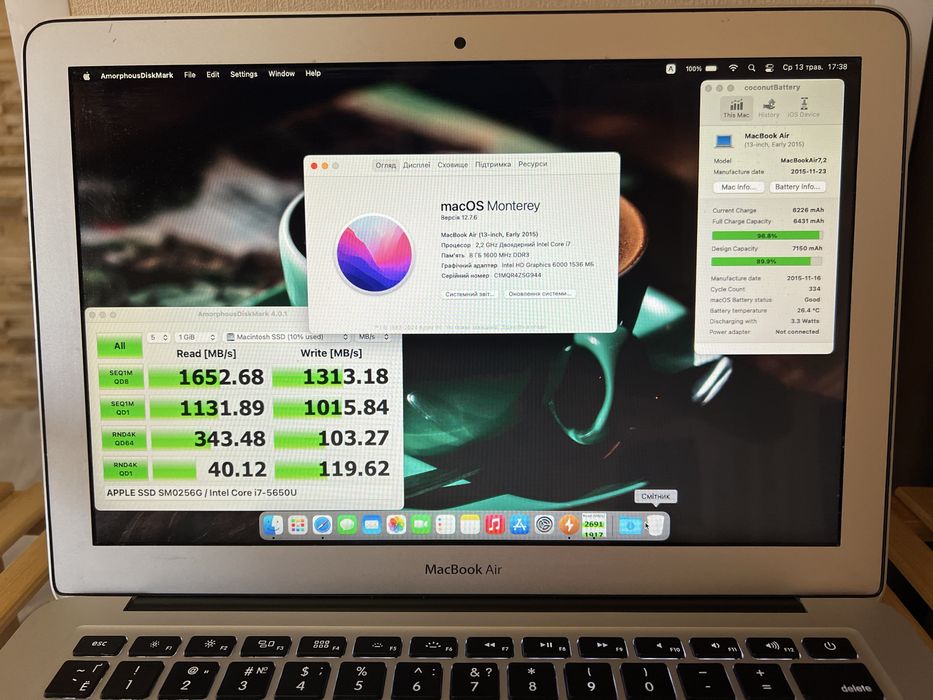 Батарея до 9+ годин, MacBook Air 13 A1466, 8/256Gb