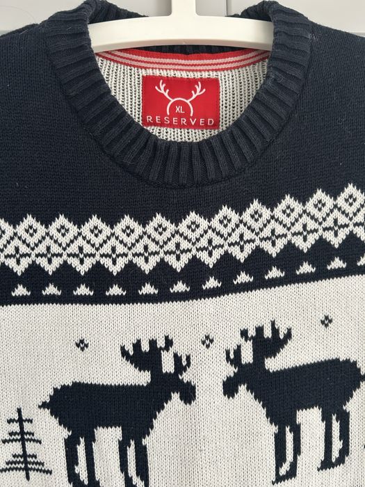 Świąteczny sweter Reserved granatowy biały górski męski damski gruby zimowy we wzory