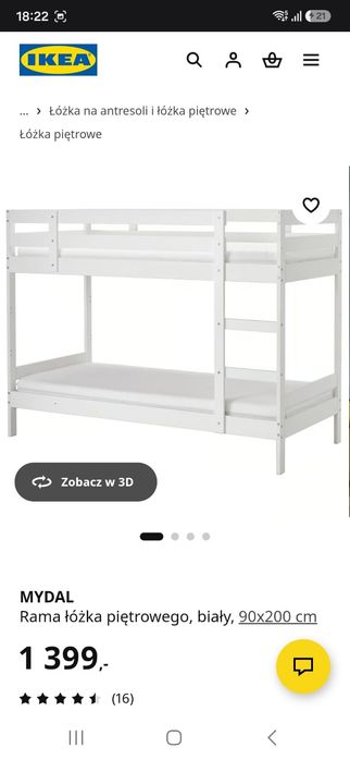 Łóżko piętrowe ikea Mydal