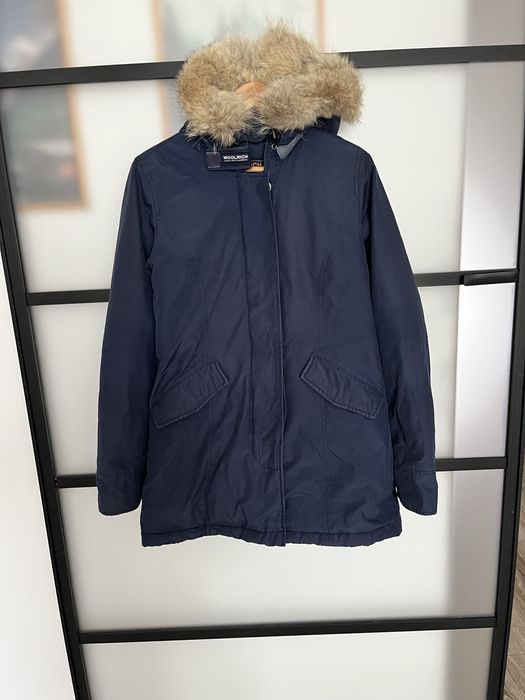 Granatowa kurtka parka damska puchowa Woolrich John Rich&Bros 38 M puch pierze