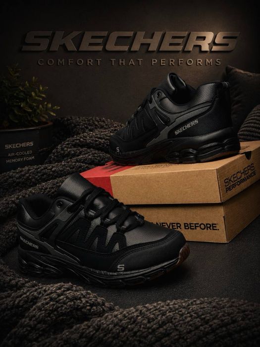 Осень 2026!! Мужские кросовки скетчерс кожаные ! Skechers черные ! Стильные мужские красовки на осень
