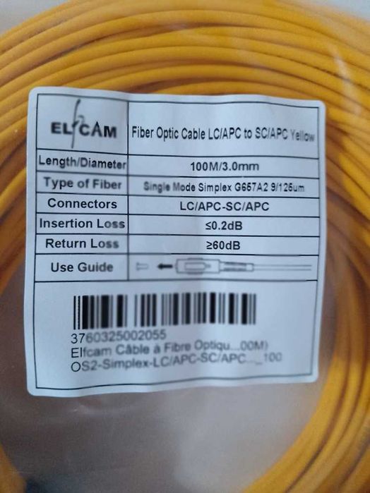 Elfcam Cabo fibra ótica amarela 100 metros (186)