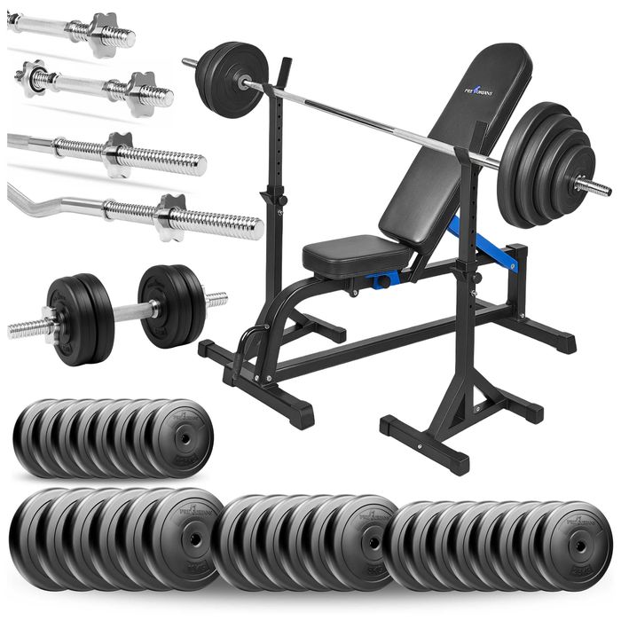 Zestaw do ćwiczeń 174kg ławeczka treningowa regulowana zestaw gryfów