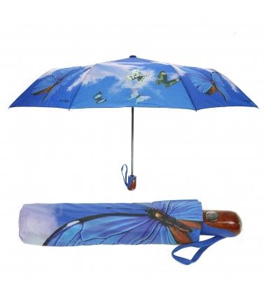 Parasol damski niebieski kolorowe motyle