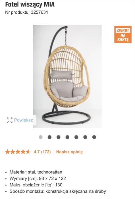 Fotel wiszący MIA + pokrowiec / Obi