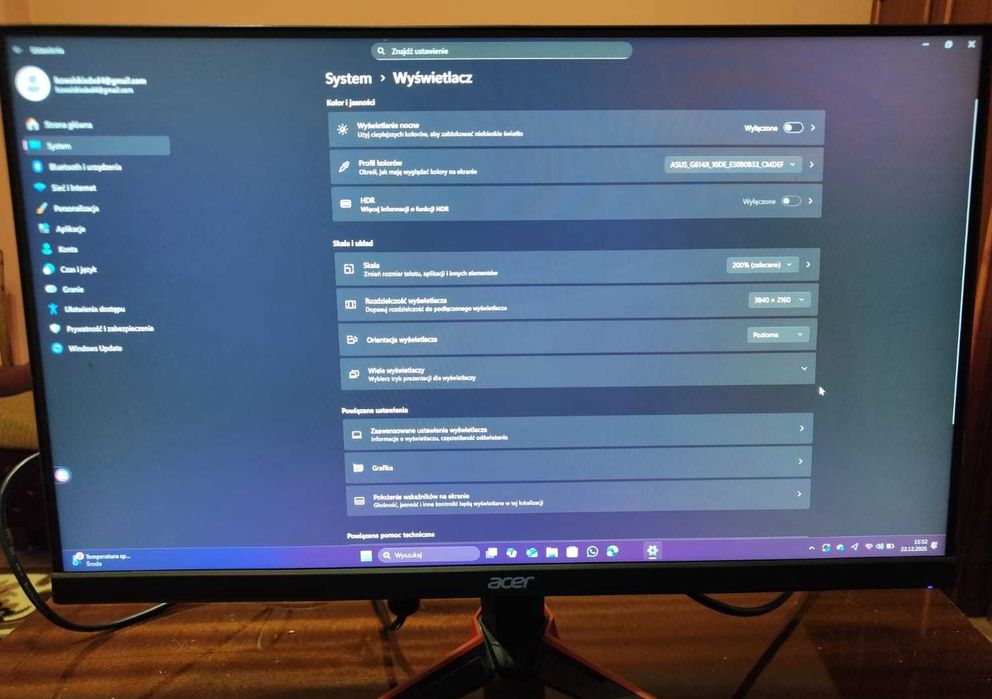 Monitor Acer IPS 24″ 165 Hz 4K 3840 × 2160 GtG 0.5s