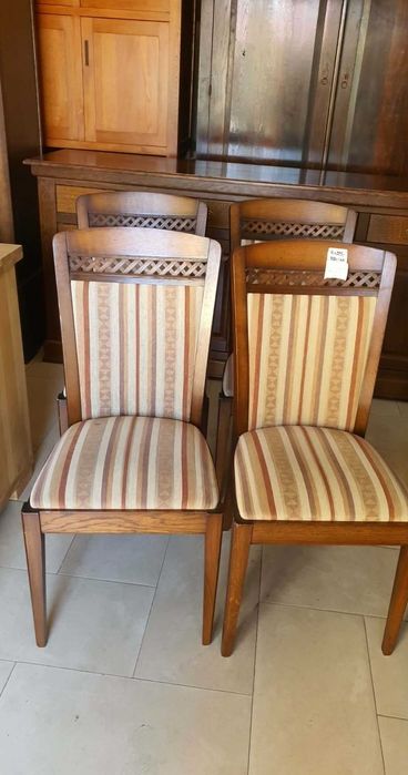 Komplet zestaw 4 sztuk krzeseł krzesła drewniane drewno tapicerowane siedzisko materiałowe eleganckie holenderskie FV DOWÓZ