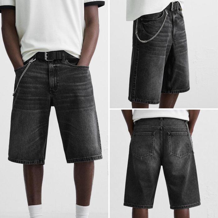 Чоловічі Джинсові Шорти ZARA Baggy Fit Чоловічі Оригінал Нові Чорні Джинсові Широкие Джинсы Шорты Shorts Зара