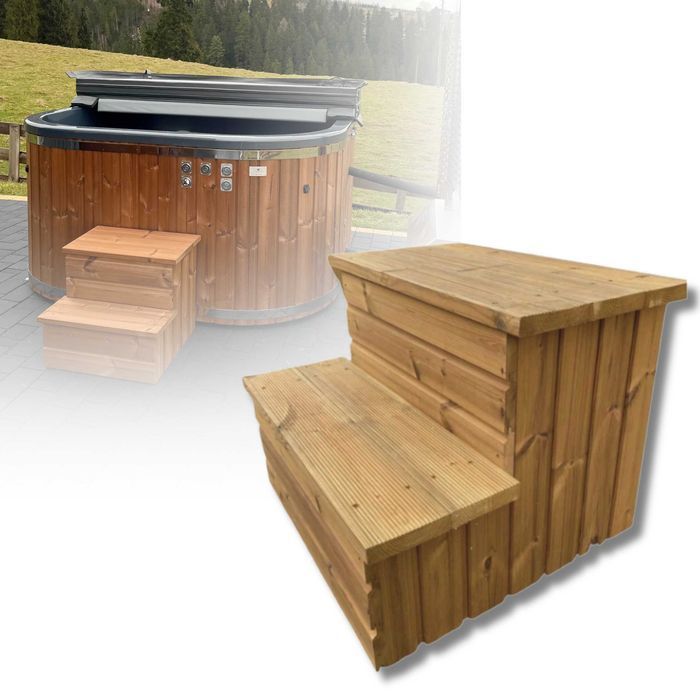Schody termodrewno do balii ogrodowej | Schodki z termodrewna do jacuzzi bani | Thermowood | Thermodrewno | Balia Technic