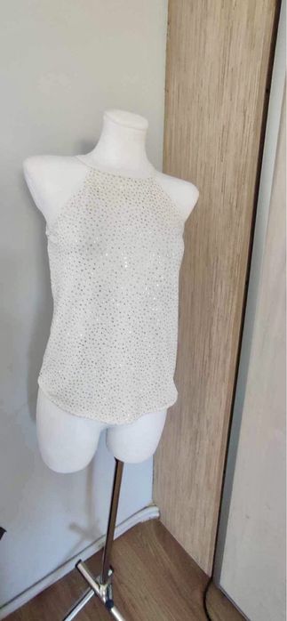 Biały top z dekoltem halter cyrkonie S/36
