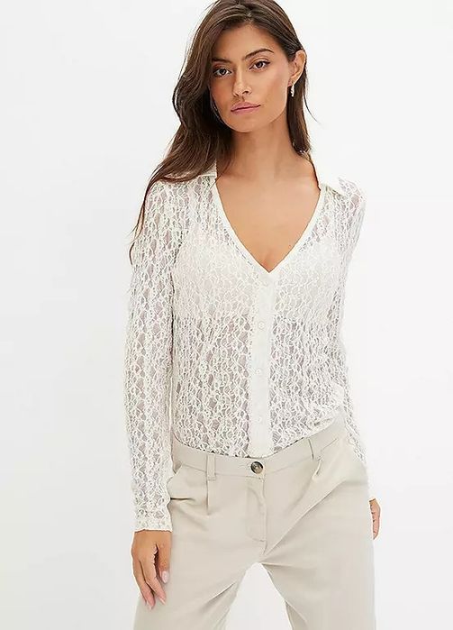 B.P.C bluzka koszulowa śmietankowa koronkowa r.44/46