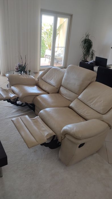Sofá de 3 lugares com relax em pele genuína chateau d'ax