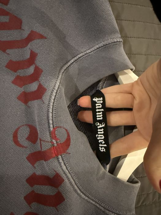 Palm Angels Wash Curved Logo Sweat Blue