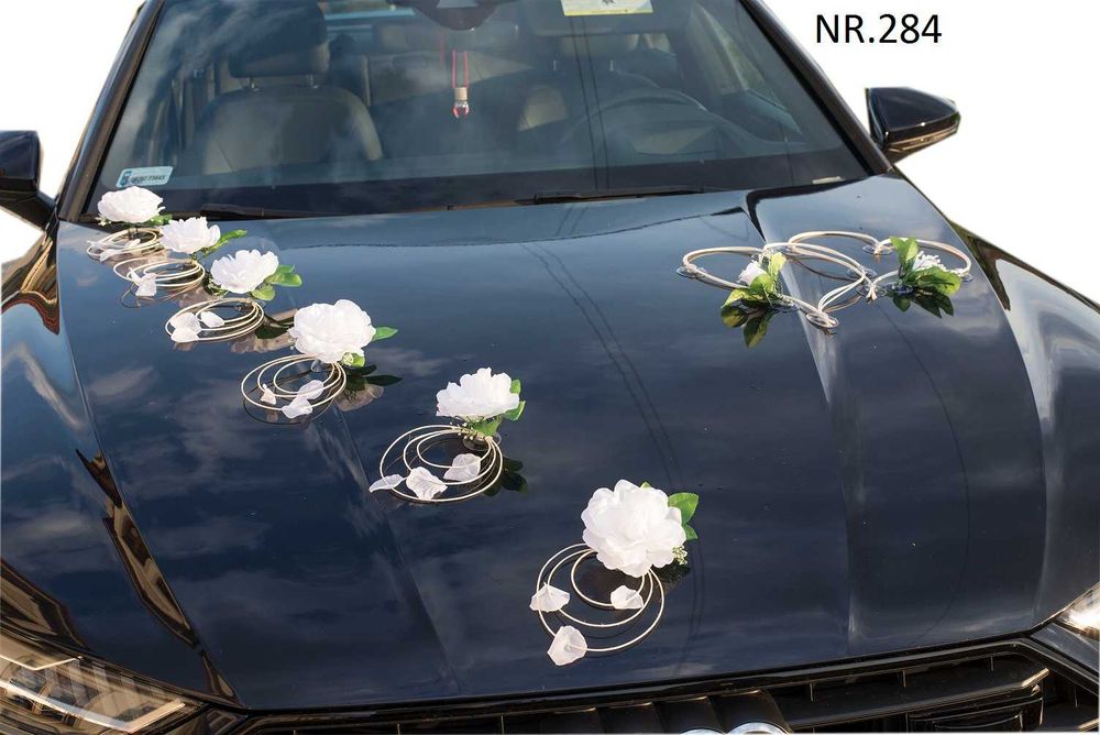 SUPER CENA Biała dekoracja ozdoba na auto samochód ślub Nr 284