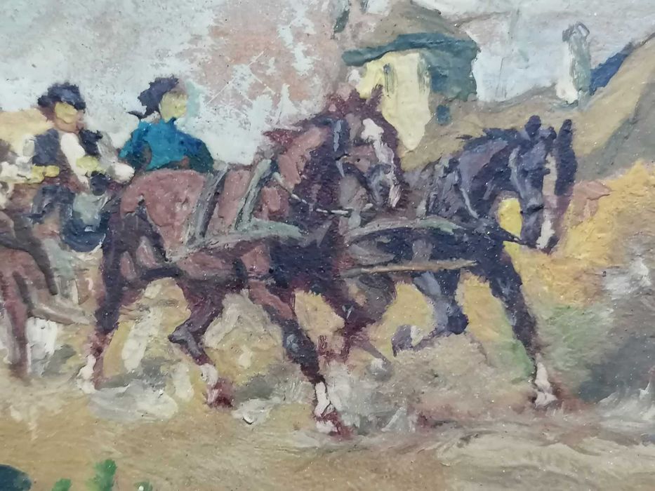 Scena wiejska, miniatura, Joseph Harencz pocz. XX w.