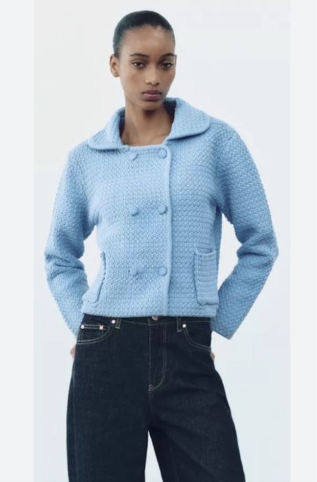 ZARA Sweter jasnoniebieski z kołnierzykiem 64% bawełna L