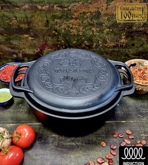 Чугунный казан с крышкой сковородой / чугунный котелок / 3-18л