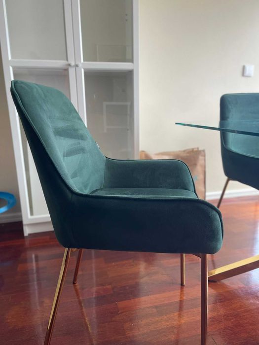 Mesa de jantar CORA Dourado 160 cm 90 cm Vidro de segurança (temperado) + conjunto de 6 cadeiras
