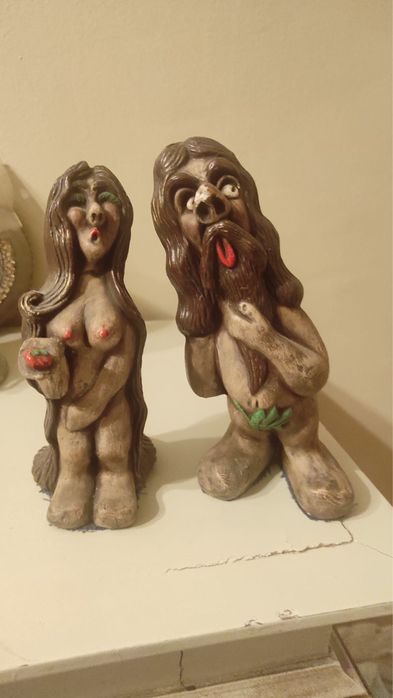 Par de Figuras Decorativas Vintage Adão e Eva em Cerâmica