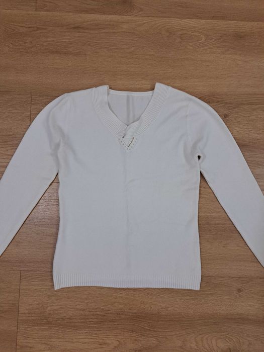 Sweter, sweterek z ozdobnym splotem, biały/kremowy, r. S