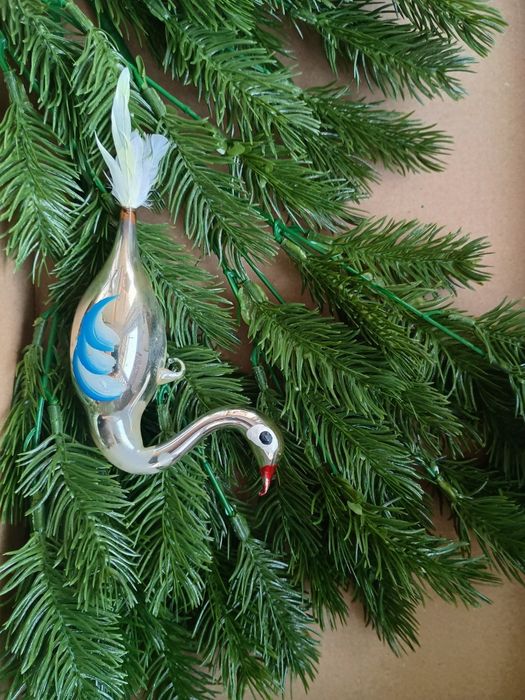 Stara bombka prl, stare ozdoby choinkowe prl ptaszek łabędź
