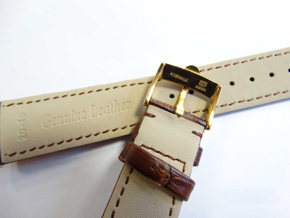 Pasek skórzany brązowy 18mm 20mm do zegarka Omega klamra srebrna złota