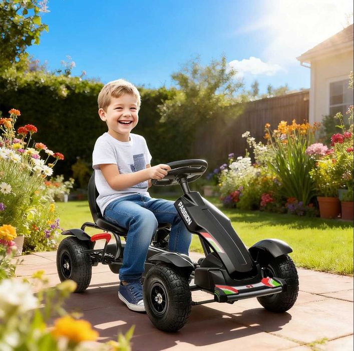 Gokart na pedały regulowany fotel 5-12 lat, pompowane koła, hamulec