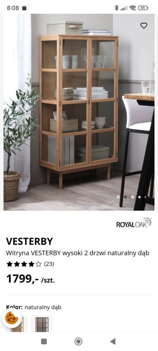 Witryna oszklona kolor jasny dąb nowa w opakowaniu
