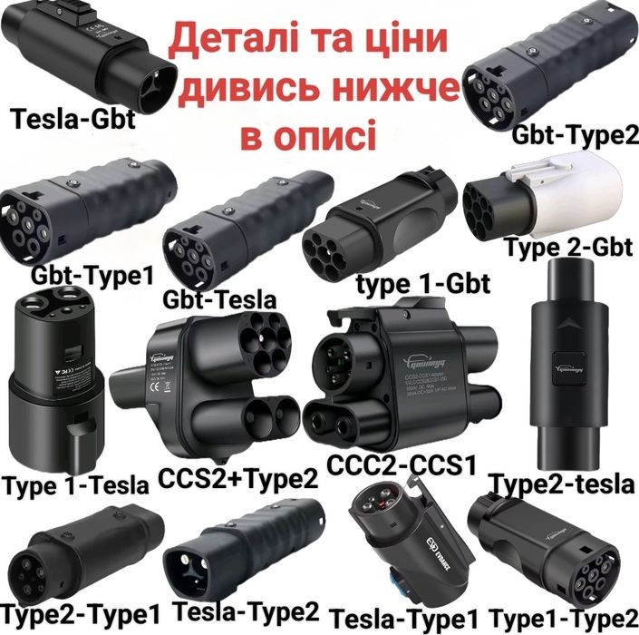 Перехідник TYPE 1 CCS2 TYPE 2 TESLA GBT CCS1  NACS переходник guwieyg