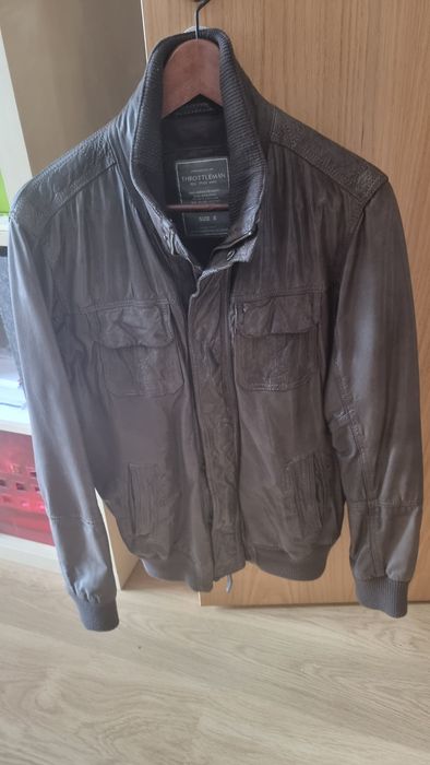 Casaco em pele genuina castanho THROTTLEMAN