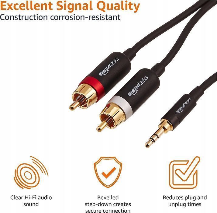 amazon basics 3,5 m na 2-męski adapter rca kabel audio stereo