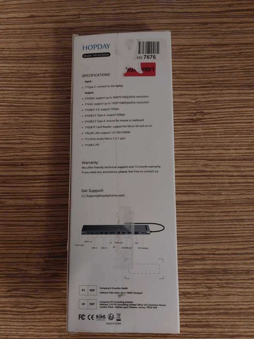 Hub - Stacja dokująca, 2x4K 13in1. USB C. Power Delivery.
