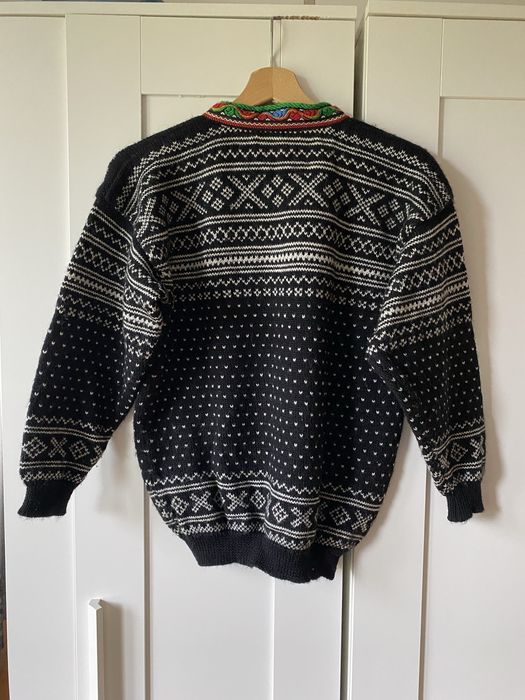 Wełniany tradycyjny norweski sweter folk góralski nordycki z wełny 100