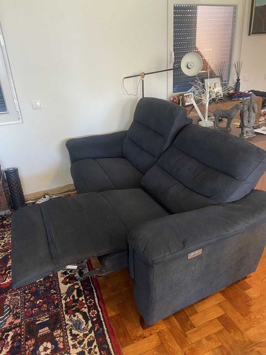 Sofá Conforama 3 lugares 2 assentos reclináveis SOLIS cor azul