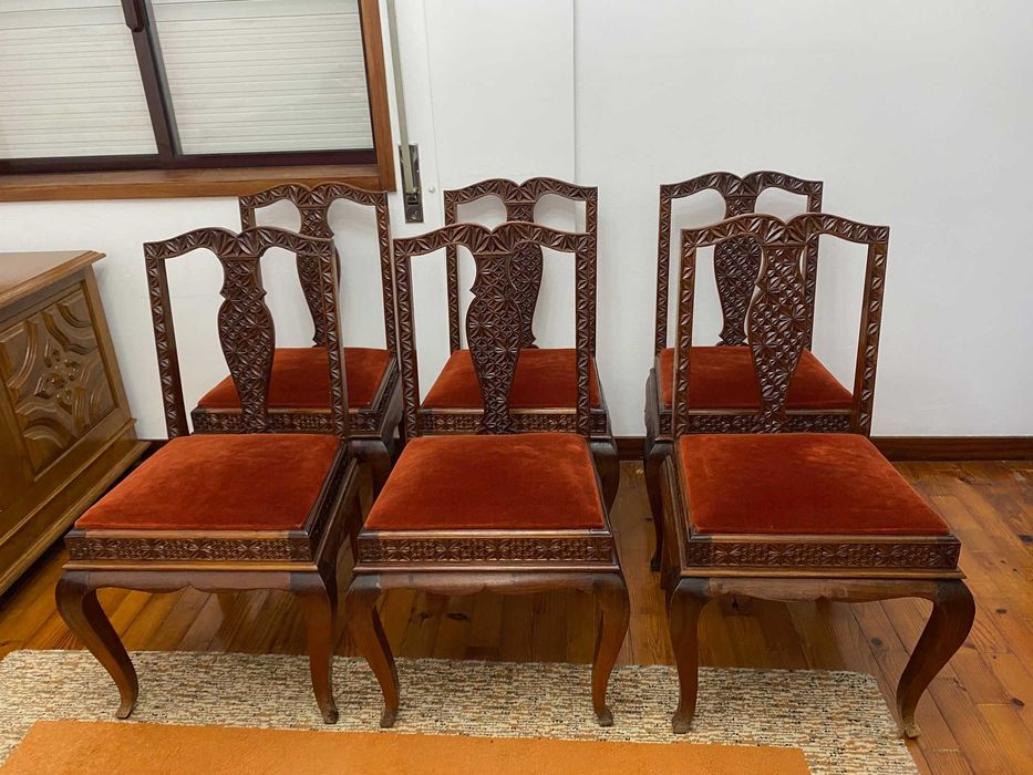6 cadeiras de mesa de sala trabalhadas dos 60