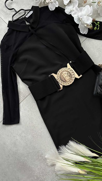 Sukienka czarna elegancka do szkoły Szachownica rozmiar S