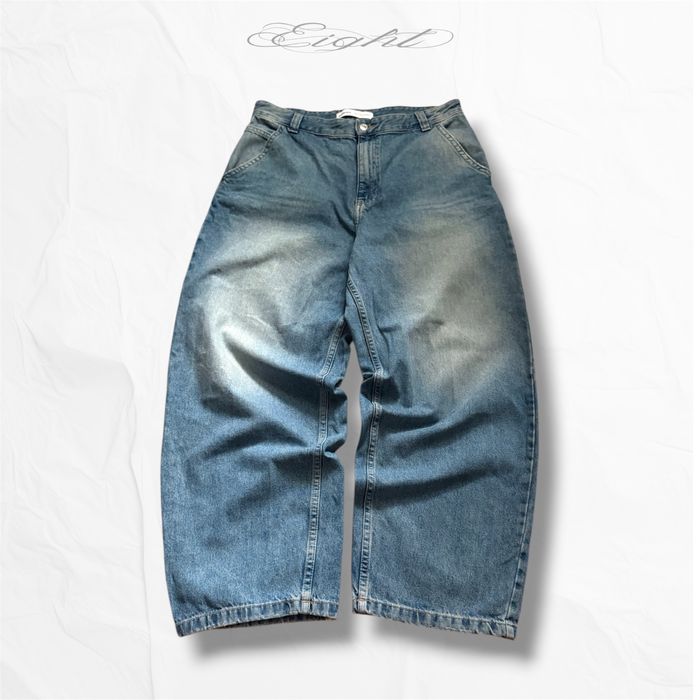 Baggy Bershka Jeans washed color wide leg Широкі джинси сині blue sk8 oversize loose fit