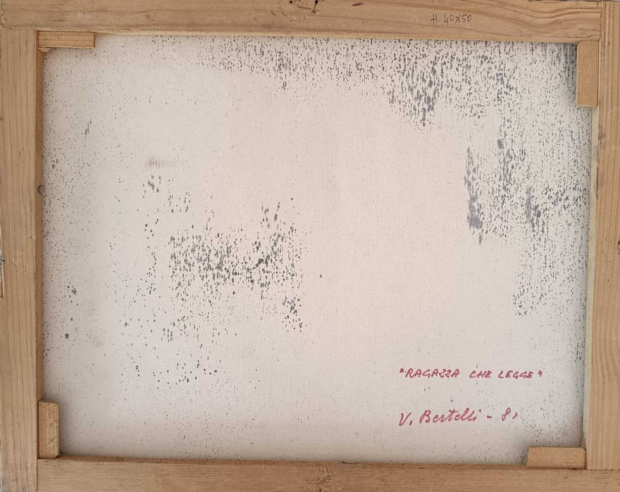 Quadro a Óleo de V. Bertelli "Ragazza che Legge" (40x50) – Excelente Estado