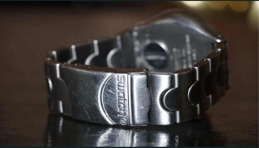 Szwajcarski zegarek SWATCH Irony 4 stainless męski bransoleta lata 90