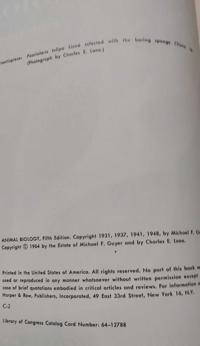 Livros Biologia Animal  -  Animal Biology por Guyer and Lane 5ª E 1964