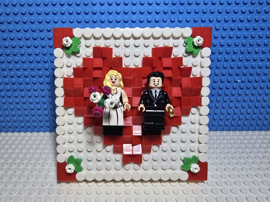 Prezent ślubny ramka z figurkami klocki prezent na ślub para młoda kompatybilne z Lego  klocki figurki para młoda ślub personalizowany prezent