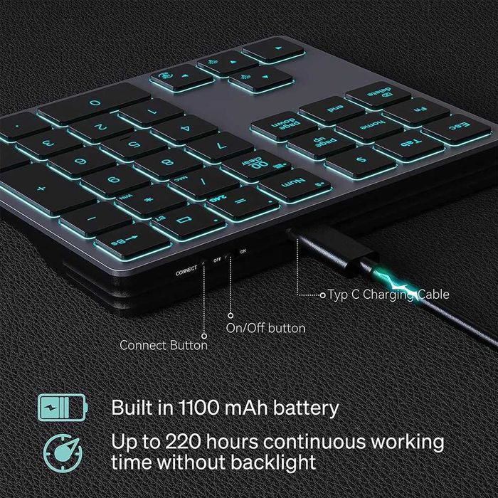 Bluetooth/2,4G NumPad беспроводная цифровая клавиатура с подсветкой