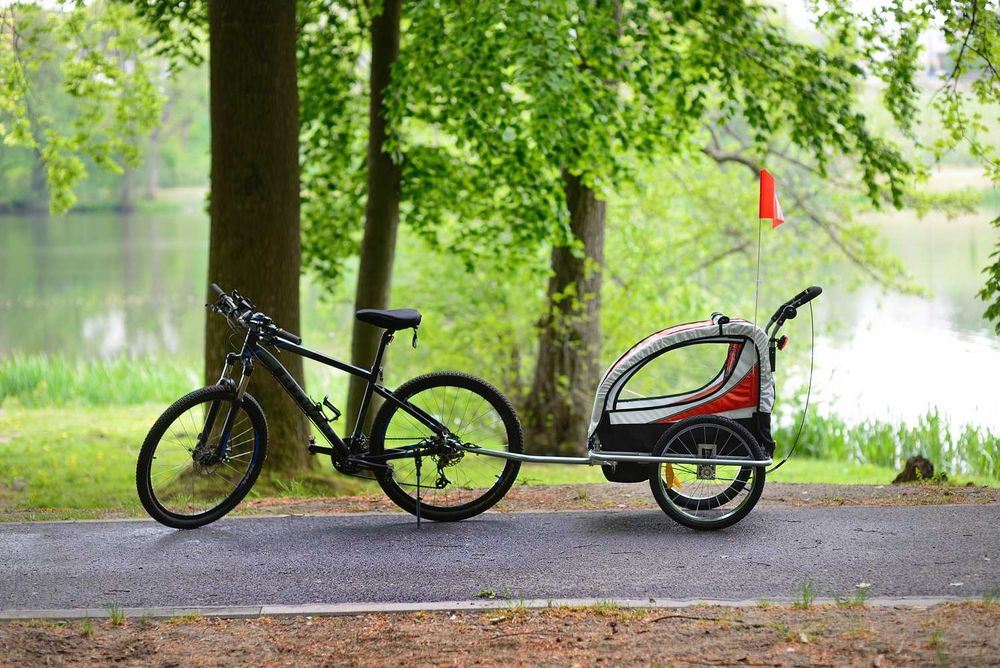 Przyczepka rowerowa z amortyzatorem 2-osobowa +JOGGER czerwony