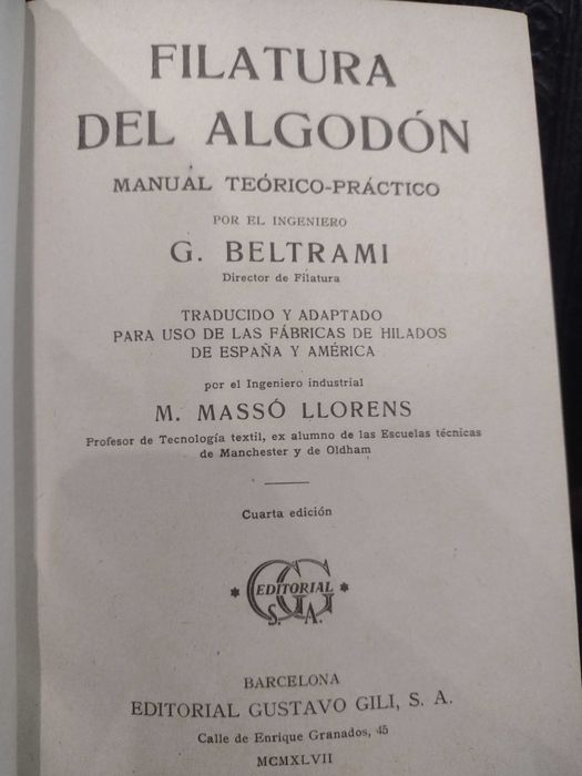Filatura del Algodón 1947 G. Beltrami