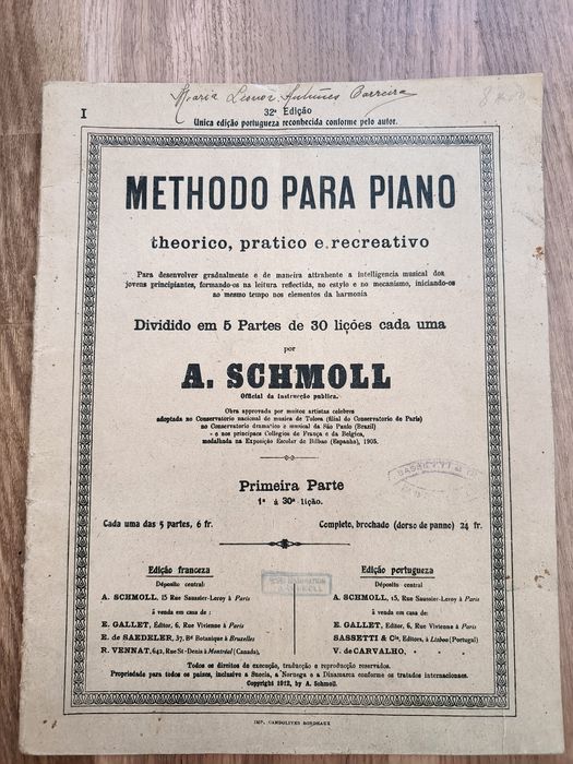 Métodos de Piano - A. Schmol- 1912