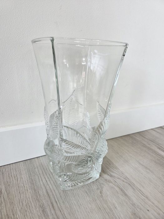 Francuski szklany wazon duży ciężki art deco półkryształ PRL